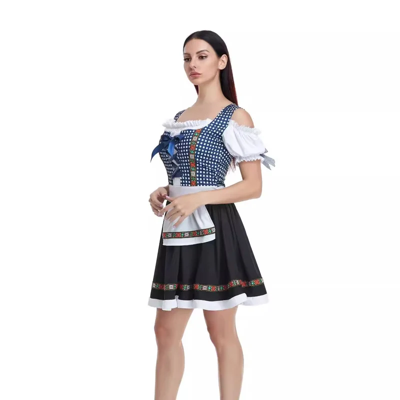 Damen traditionelles bayerisches Dirndl mit geschnürtem Mieder, kurzer Rocklänge und Schürze Drune
