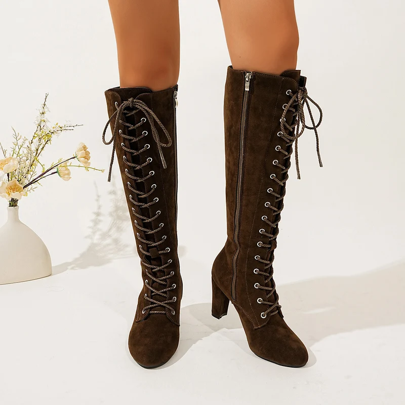 Damen Elegante Overkneestiefel mit Schnürdetail Drune