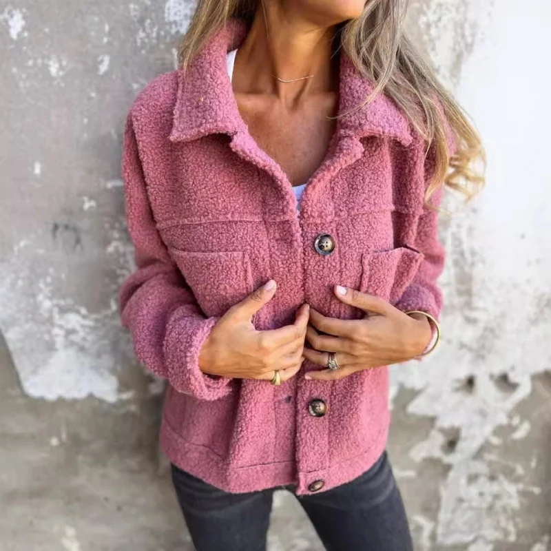Damen kuschelige Teddyjacke mit praktischen Taschen Drune