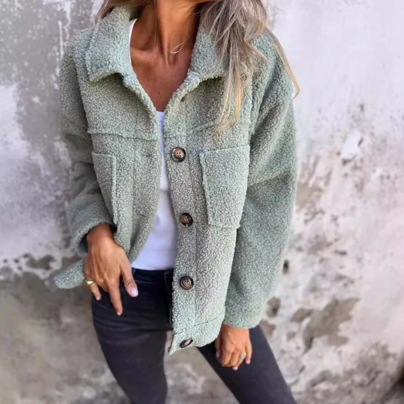 Damen kuschelige Teddyjacke mit praktischen Taschen Drune