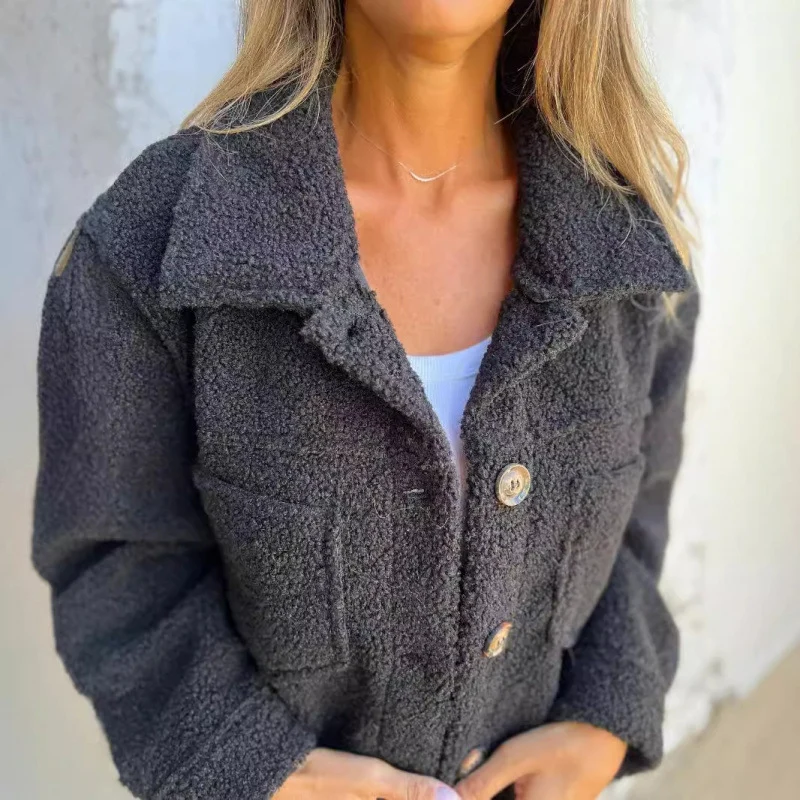 Damen kuschelige Teddyjacke mit praktischen Taschen Drune
