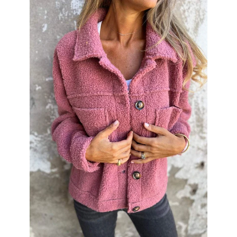 Damen kuschelige Teddyjacke mit praktischen Taschen Drune