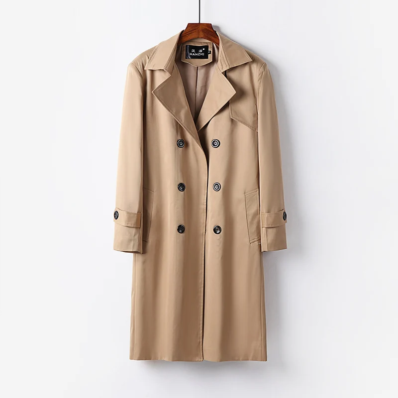 Herren Trenchcoat-Mantel mit doppelter Knopfleiste Taillengürtel und klassischem Revers Drune