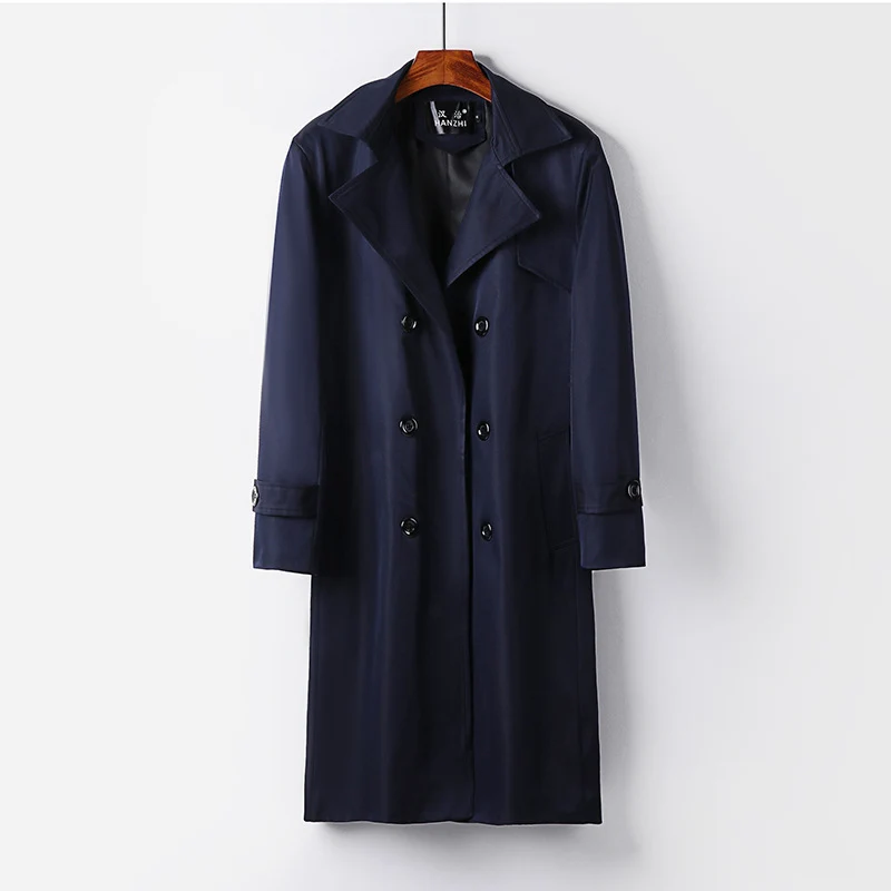 Herren Trenchcoat-Mantel mit doppelter Knopfleiste Taillengürtel und klassischem Revers Drune
