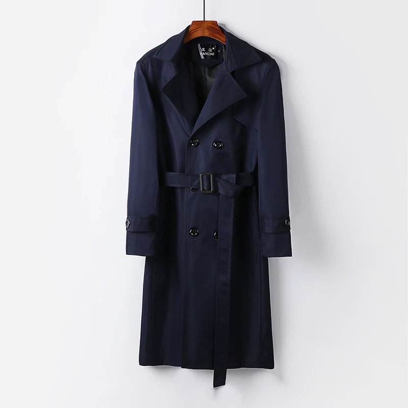 Herren Trenchcoat-Mantel mit doppelter Knopfleiste Taillengürtel und klassischem Revers Drune