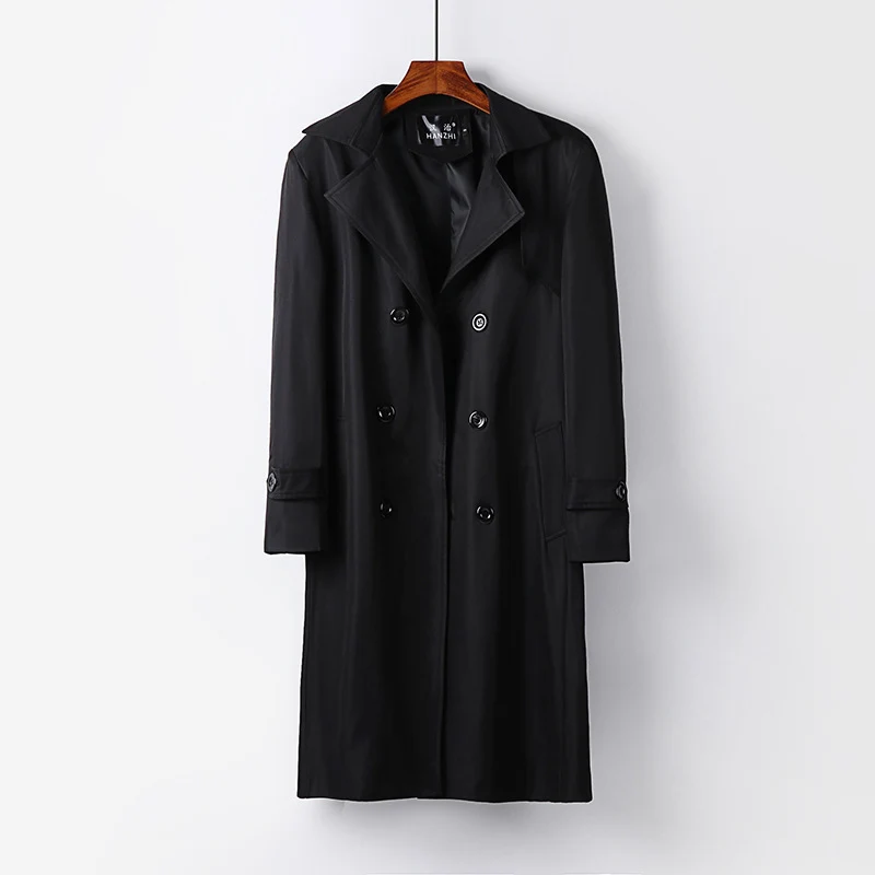 Herren Trenchcoat-Mantel mit doppelter Knopfleiste Taillengürtel und klassischem Revers Drune