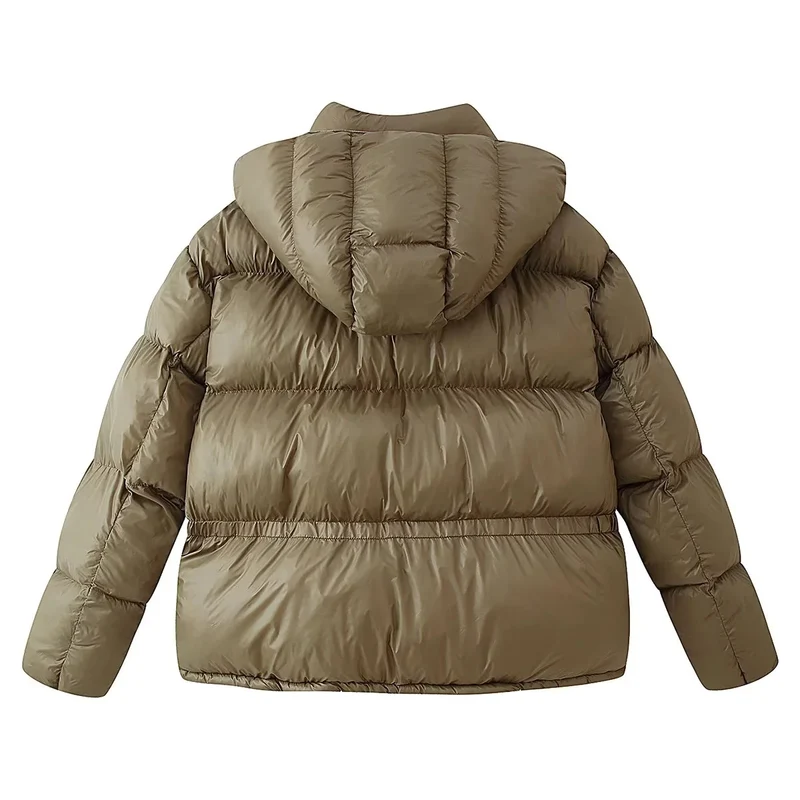 Damen nan wattierte Steppjacke mit abnehmbarer Kapuze, hohem Kragen und großen Pattentaschen Drune