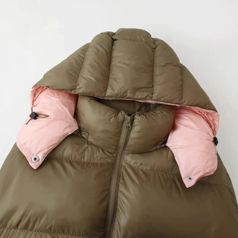 Damen nan wattierte Steppjacke mit abnehmbarer Kapuze, hohem Kragen und großen Pattentaschen Drune