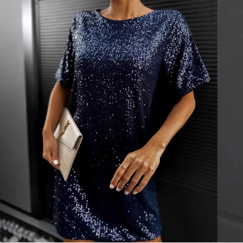 Damen festliches Cocktailkleid aus funkelndem Material mit leichtem A-Linien-Schnitt Drune