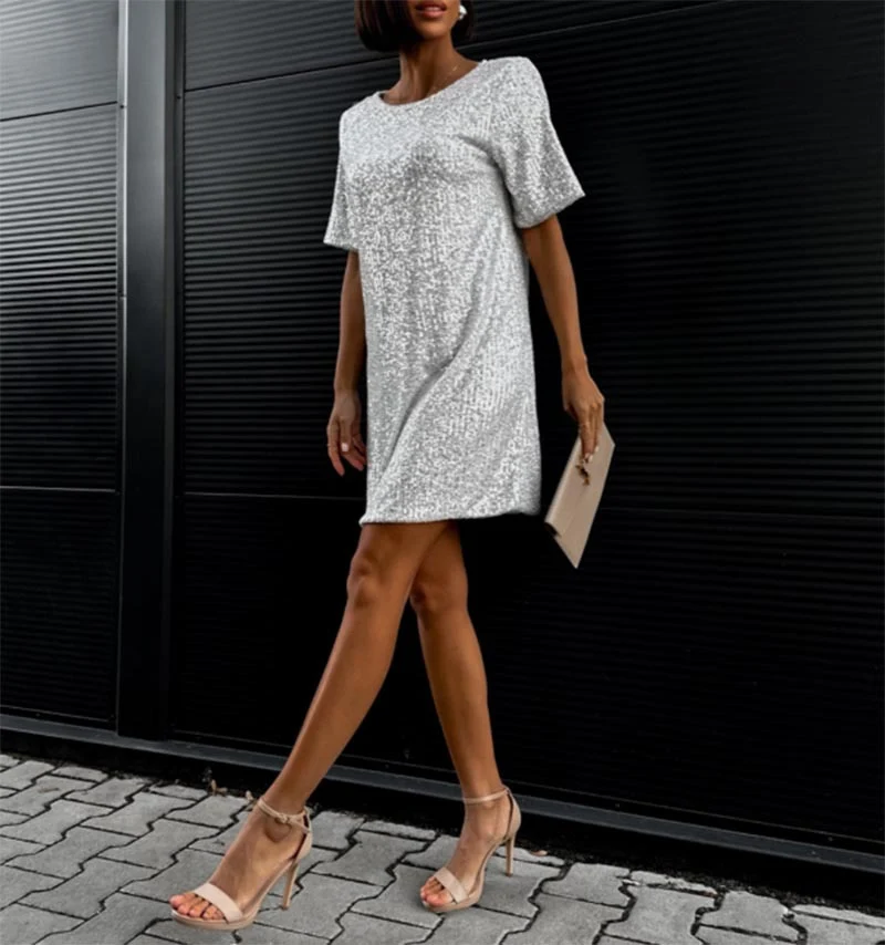 Damen festliches Cocktailkleid aus funkelndem Material mit leichtem A-Linien-Schnitt Drune