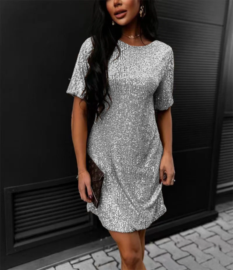Damen festliches Cocktailkleid aus funkelndem Material mit leichtem A-Linien-Schnitt Drune