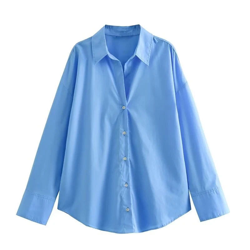 Damen Oversize-Hemdbluse mit überschnittener Schulter und klassischer Knopfleiste Drune