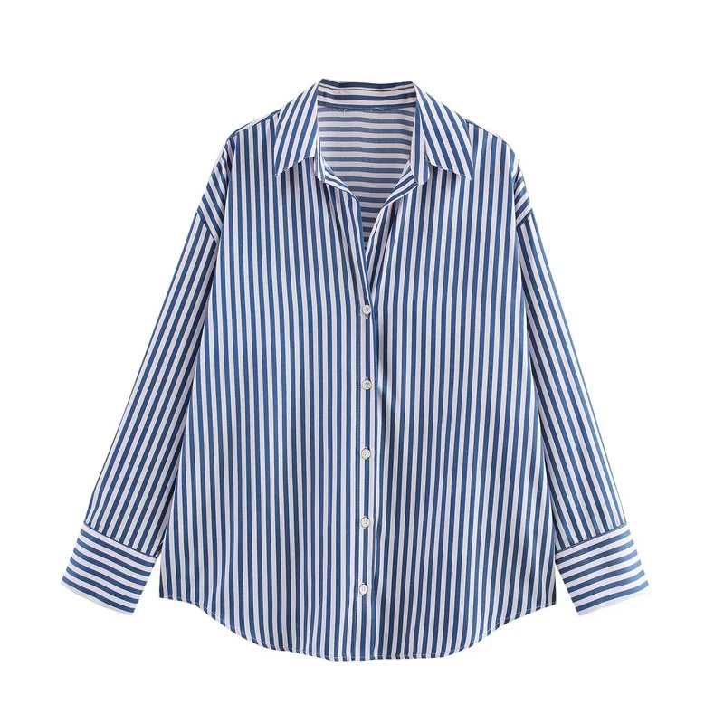 Damen Oversize-Hemdbluse mit überschnittener Schulter und klassischer Knopfleiste Drune