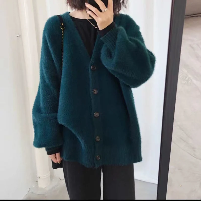 Damen Kuschelige Strickjacke mit tiefem V-Ausschnitt und weichem Material Drune