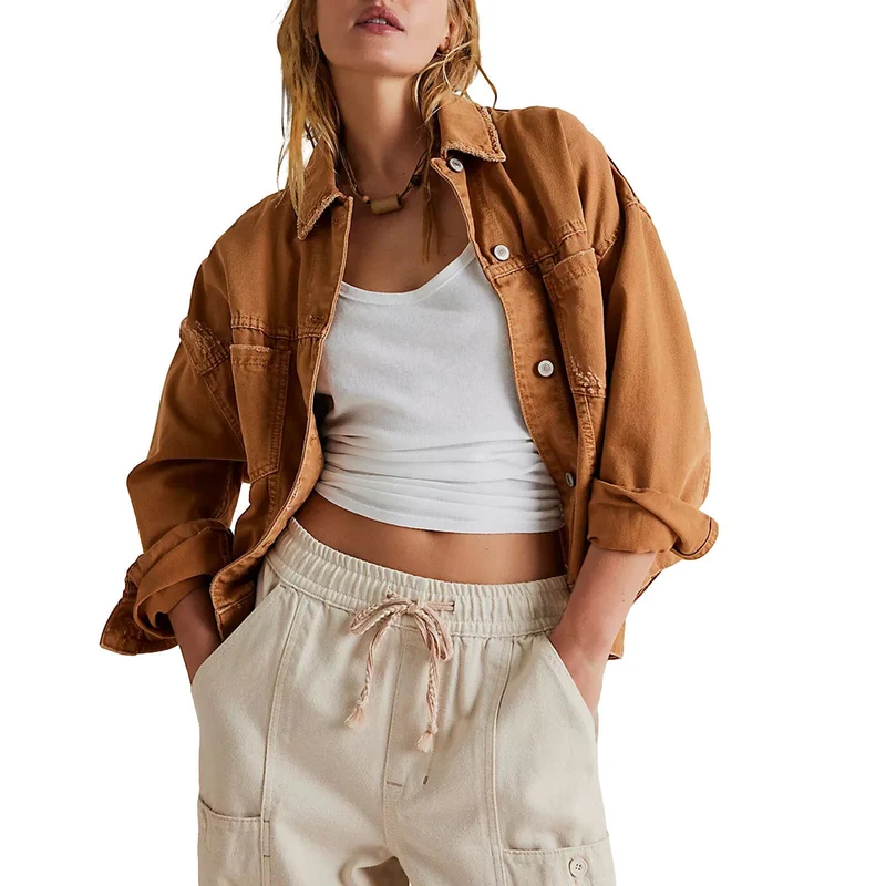 Damen lässige Jeansjacke im Oversized-Stil mit dekorativen Fransen Drune