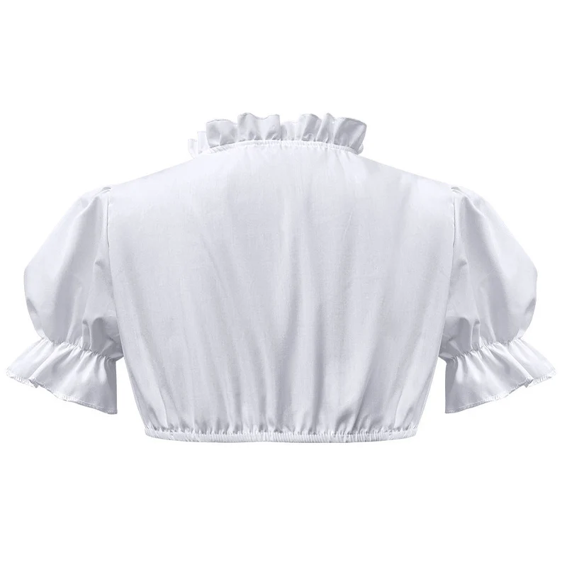 Damen nan traditionelle Dirndlbluse kurz mit Puffärmeln Herzausschnitt und Rüschendetail Drune