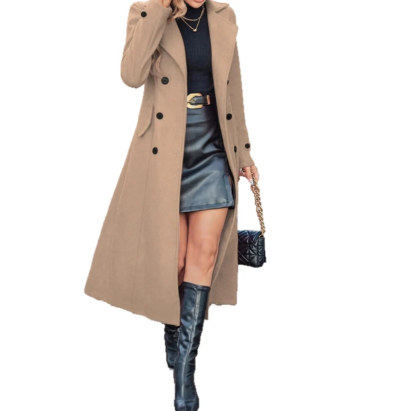 Damen Elegante und zeitlose Wolle-Mischung Trenchcoat