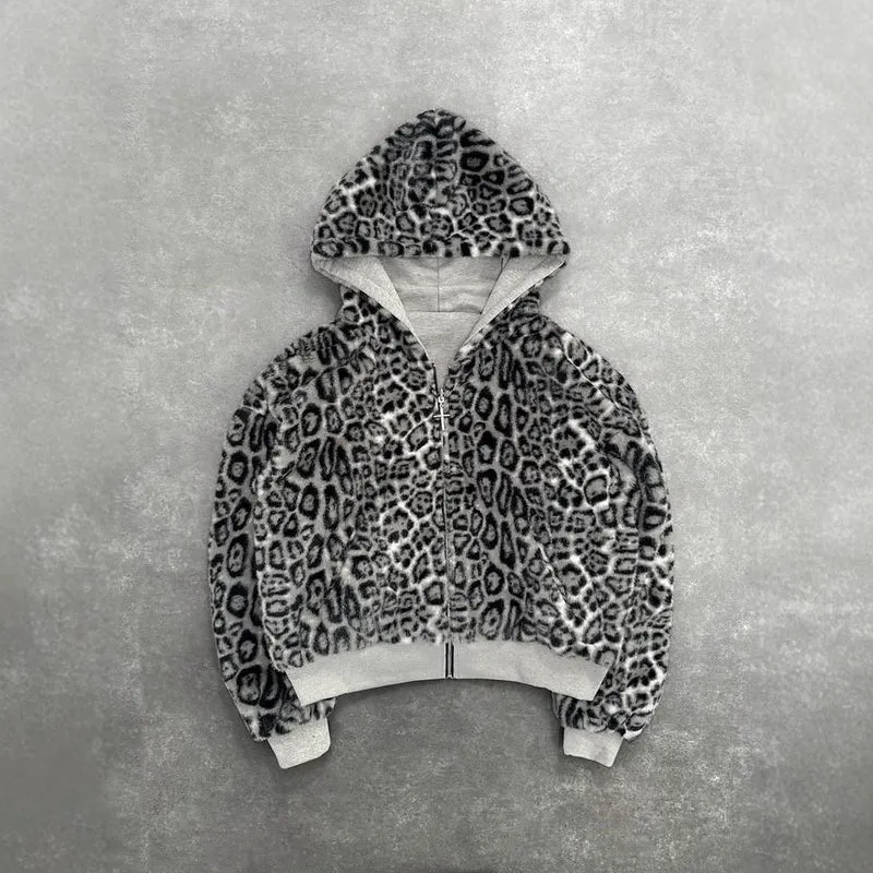 Unisex Kapuzen-Sweatjacke mit Kunstfellfutter, verkürztem Schnitt und Kreuz-Reißverschluss Drune