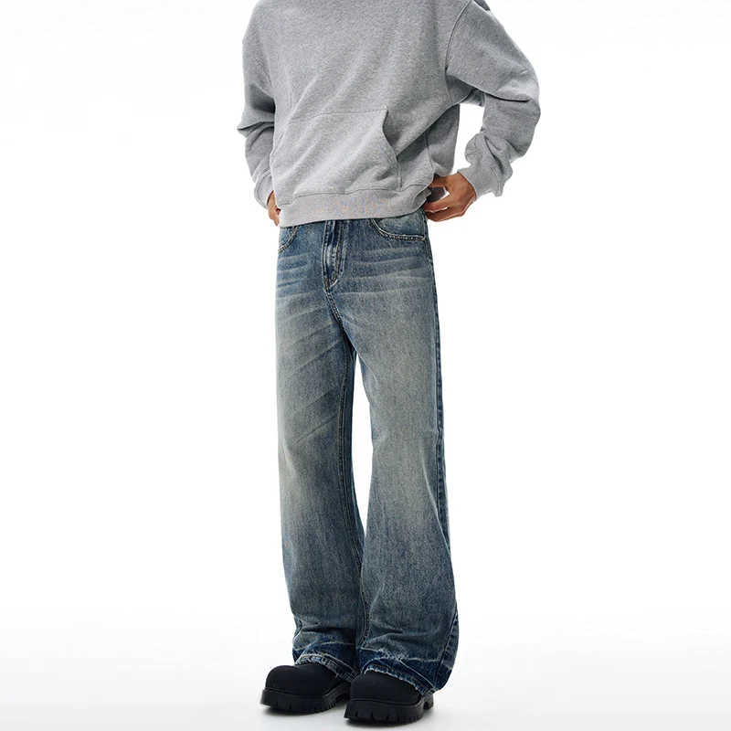 Herren Locker fallende Baggy-Jeans im Used-Look mit breitem geradem Bein und extralangem Saum Drune