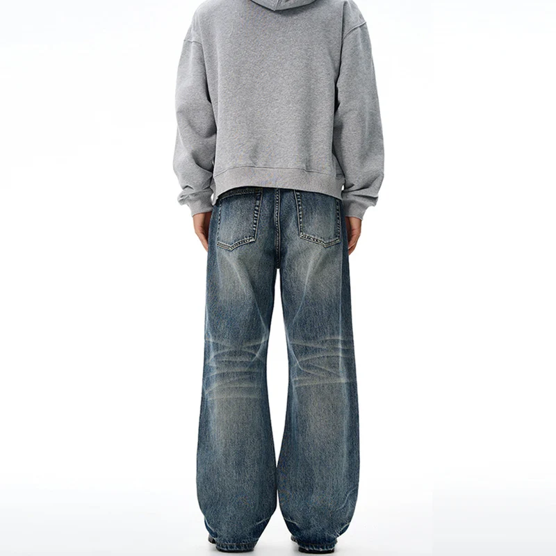 Herren Locker fallende Baggy-Jeans im Used-Look mit breitem geradem Bein und extralangem Saum Drune