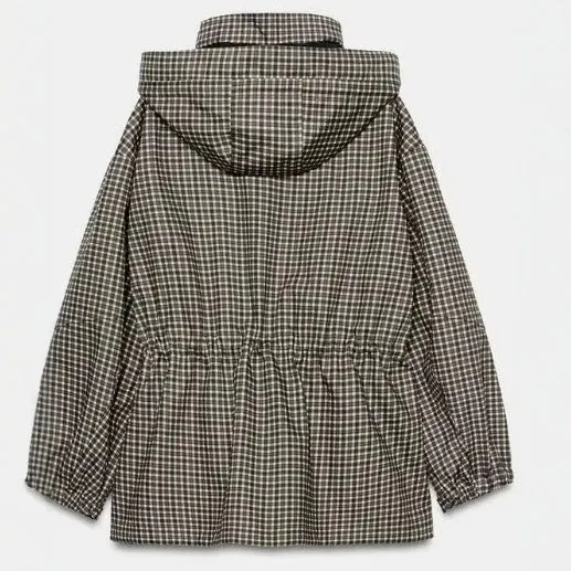 Damen karierter Anorak mit Kapuze und Tunnelzug Drune