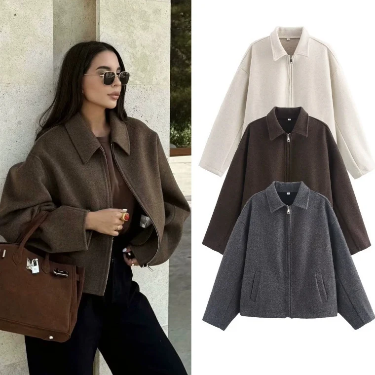 Damen stylische Übergangsjacke mit hohem Kragen und Reißverschluss Drune