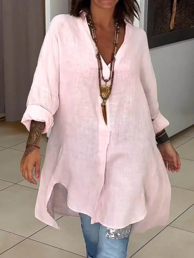 Damen Leinen Tunika mit asymmetrischem Schnitt und eleganten Details Drune