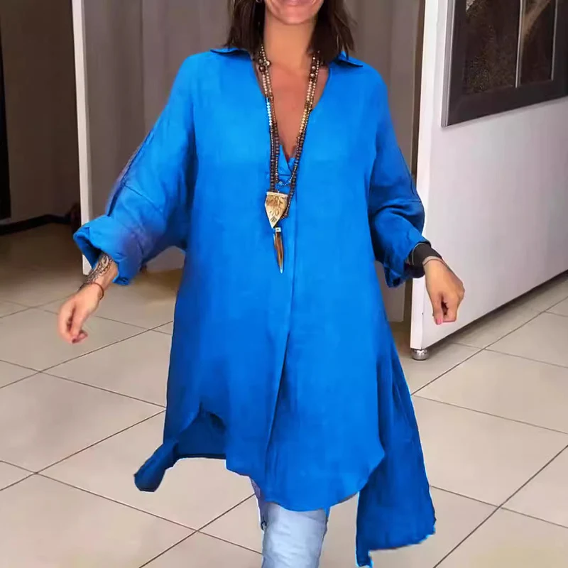 Damen Leinen Tunika mit asymmetrischem Schnitt und eleganten Details Drune