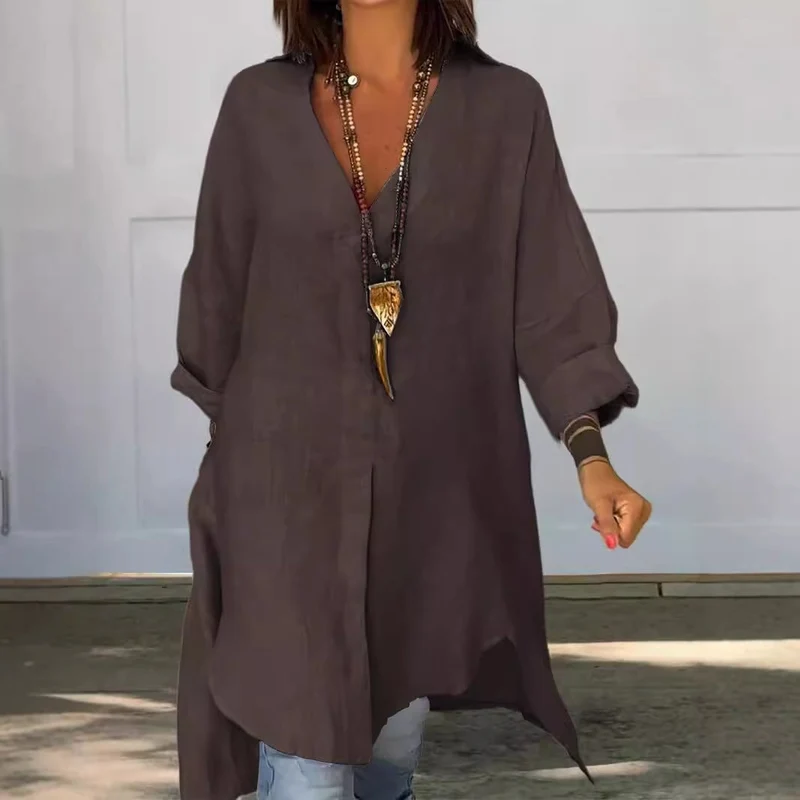 Damen Leinen Tunika mit asymmetrischem Schnitt und eleganten Details Drune