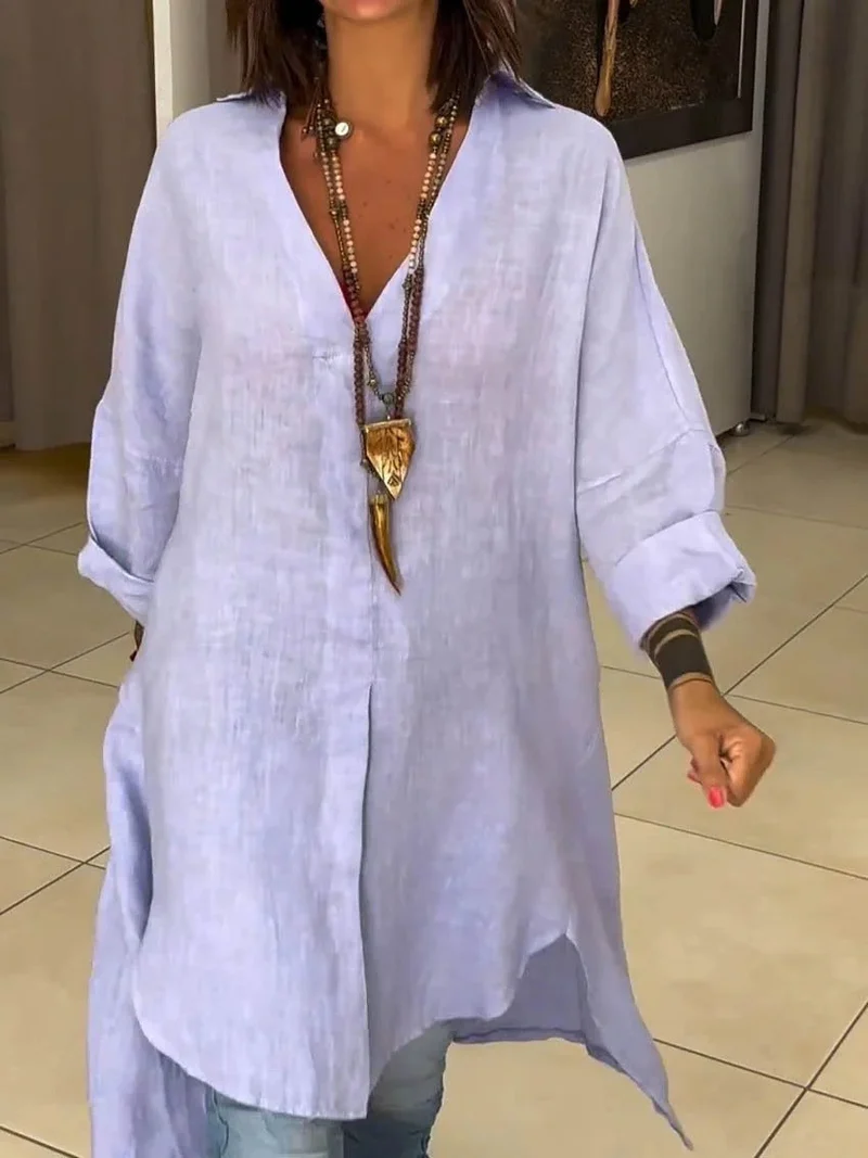 Damen Leinen Tunika mit asymmetrischem Schnitt und eleganten Details Drune