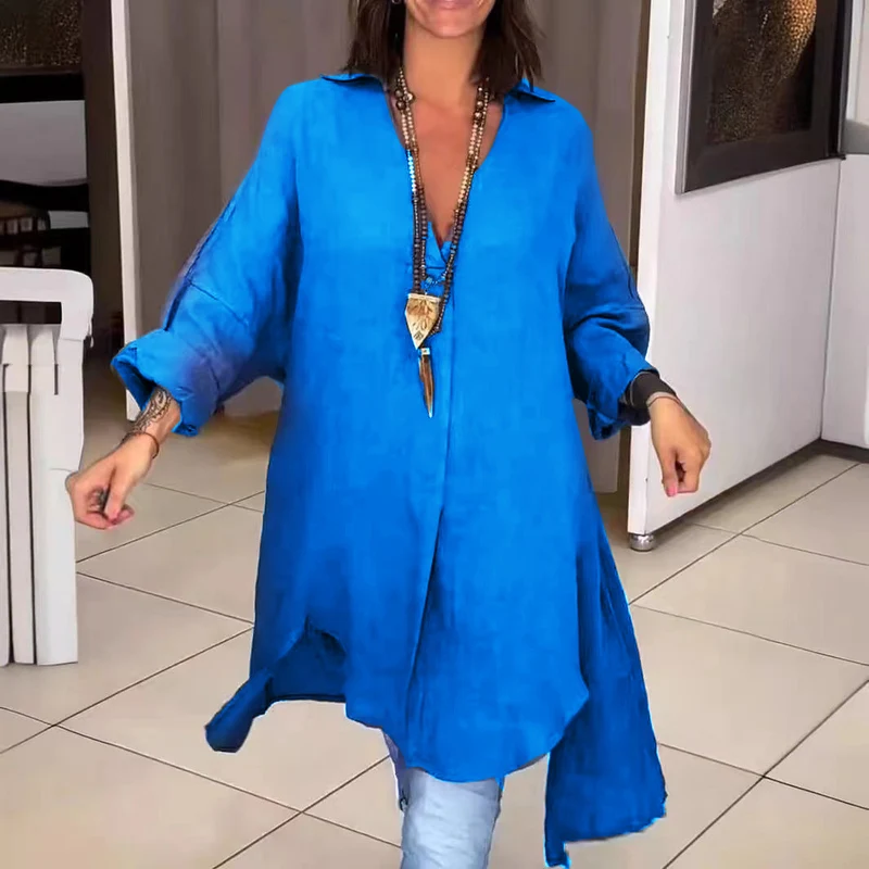 Damen Leinen Tunika mit asymmetrischem Schnitt und eleganten Details Drune