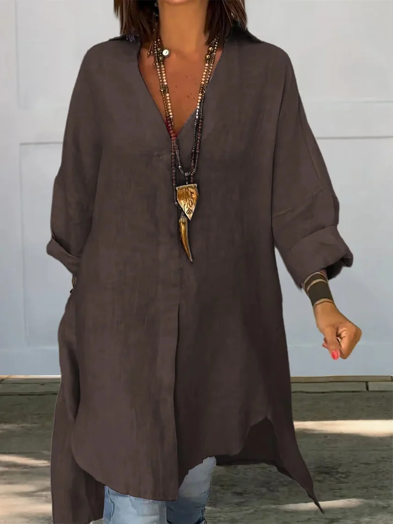Damen Leinen Tunika mit asymmetrischem Schnitt und eleganten Details Drune