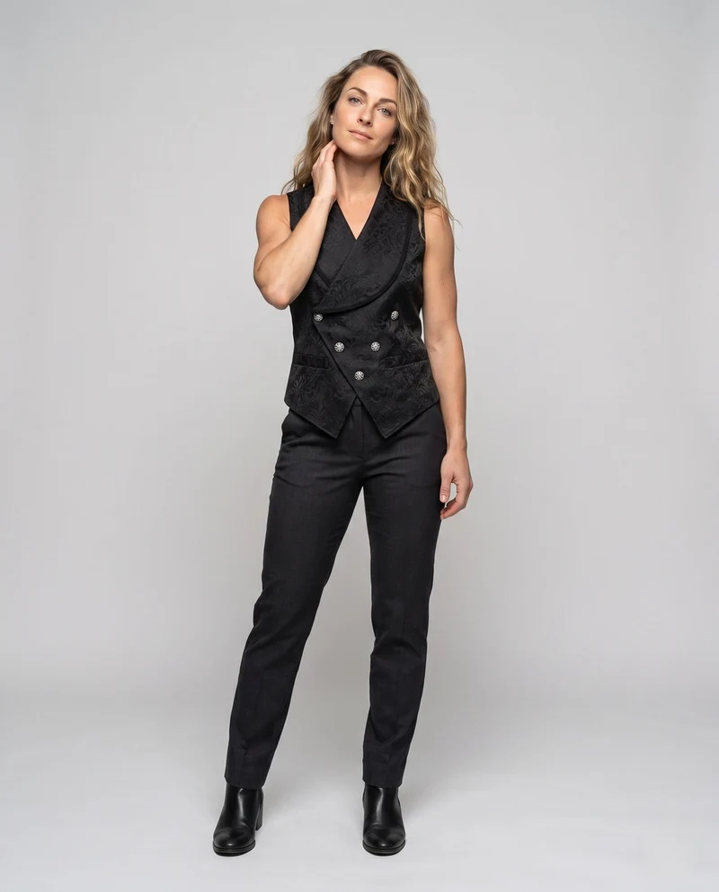 Damen eleganter Jacquard-Weste mit doppelt gefütterter Knopfleiste Drune