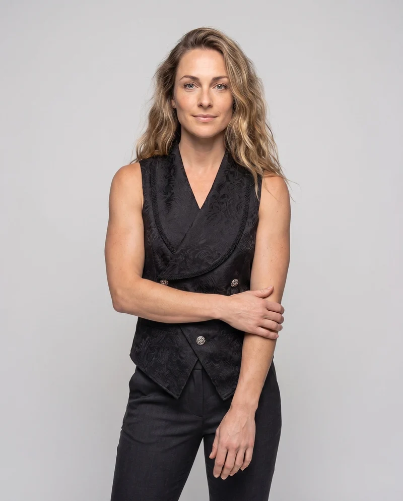 Damen eleganter Jacquard-Weste mit doppelt gefütterter Knopfleiste Drune