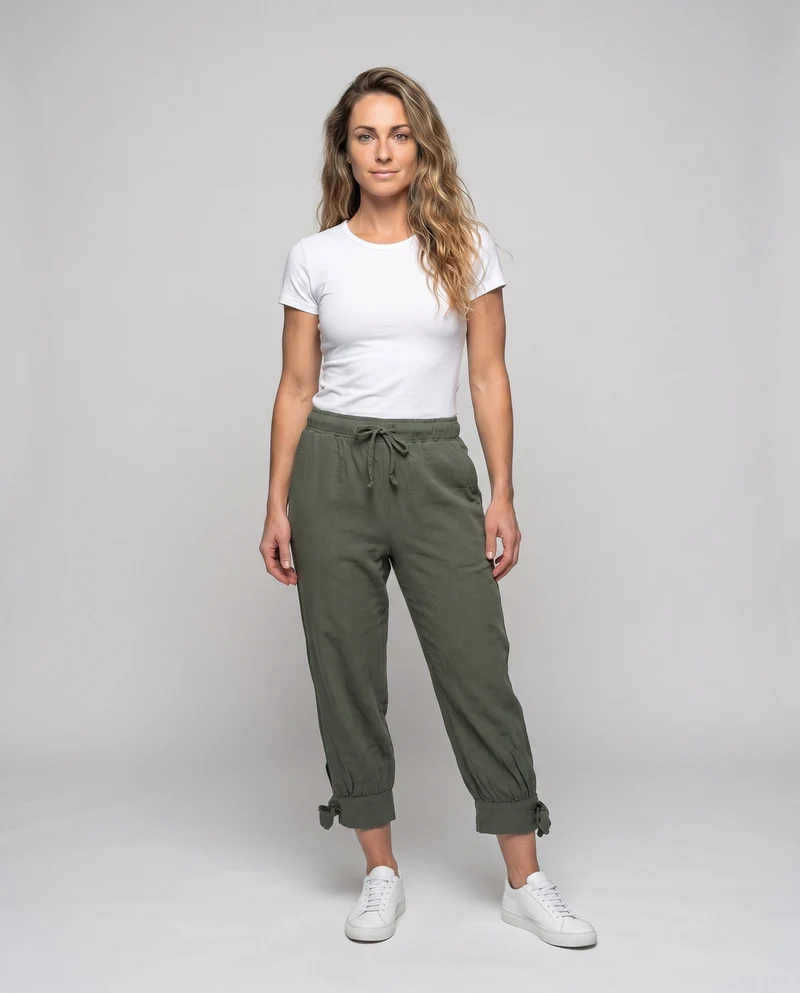 Damen elegante Freizeithosen mit elastischem Bund und seitlichen Schnürdetails Drune