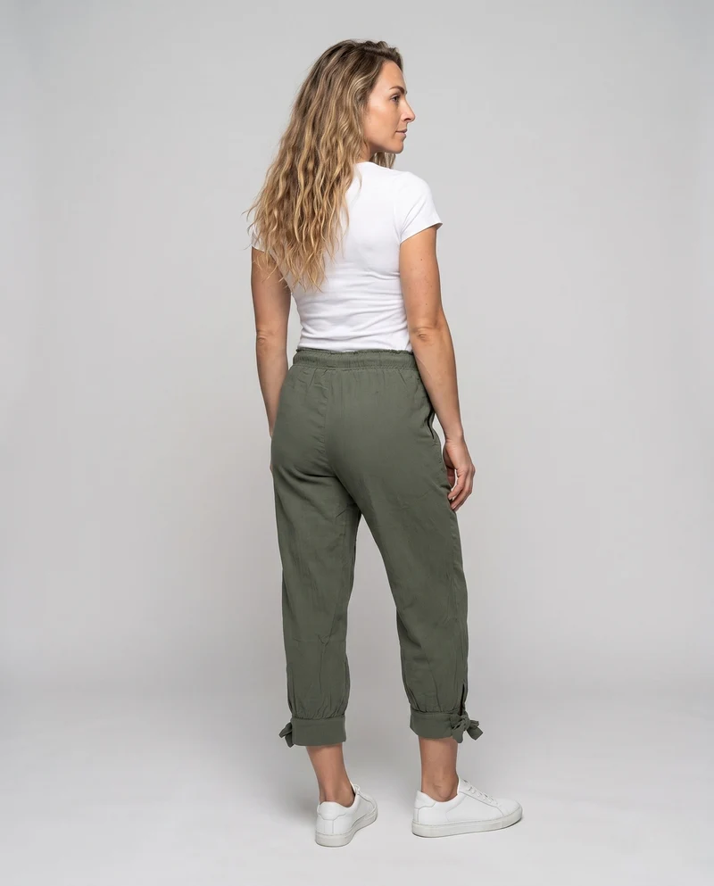 Damen elegante Freizeithosen mit elastischem Bund und seitlichen Schnürdetails Drune