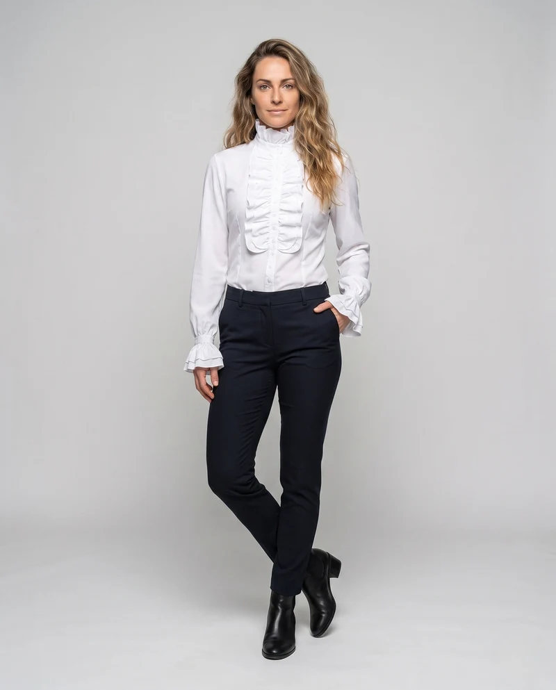 Damen elegante Rüsch Bluse Drune