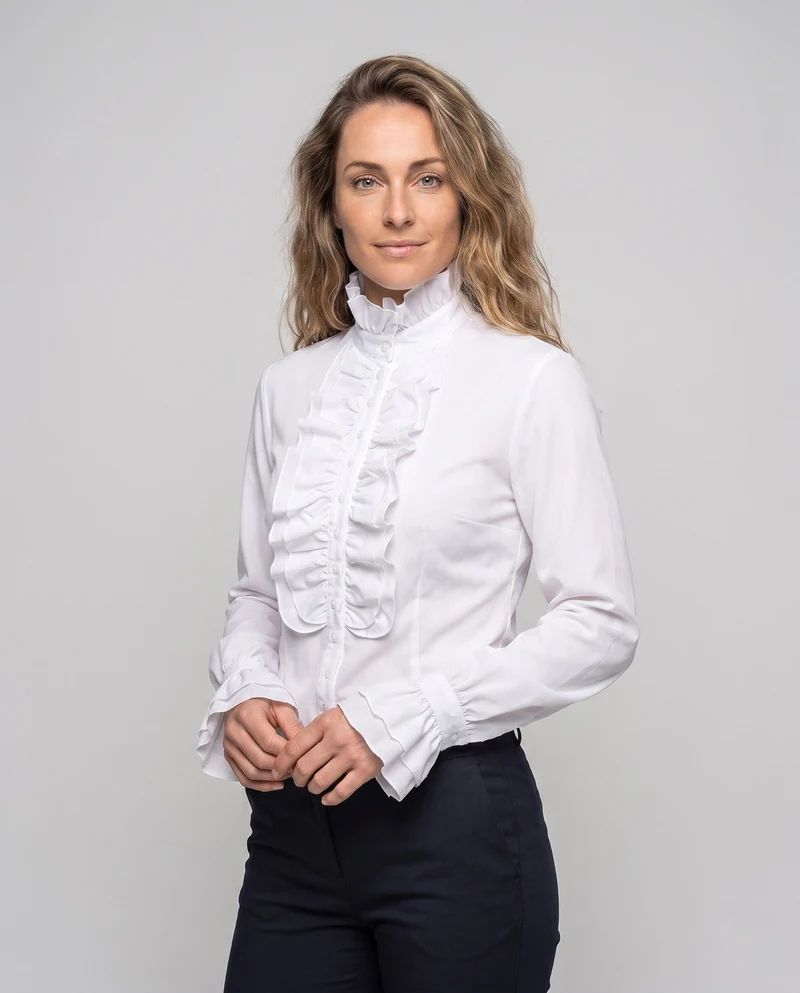 Damen elegante Rüsch Bluse Drune