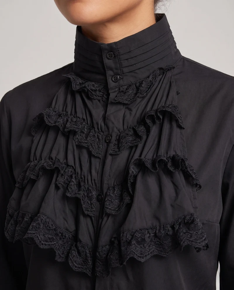 Damen elegante Rüschbluse mit exquisiten Spitzen Details Drune