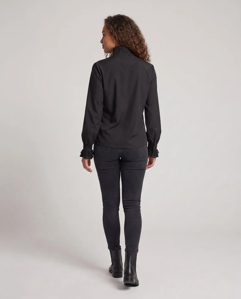 Damen elegante Rüschbluse mit exquisiten Spitzen Details Drune