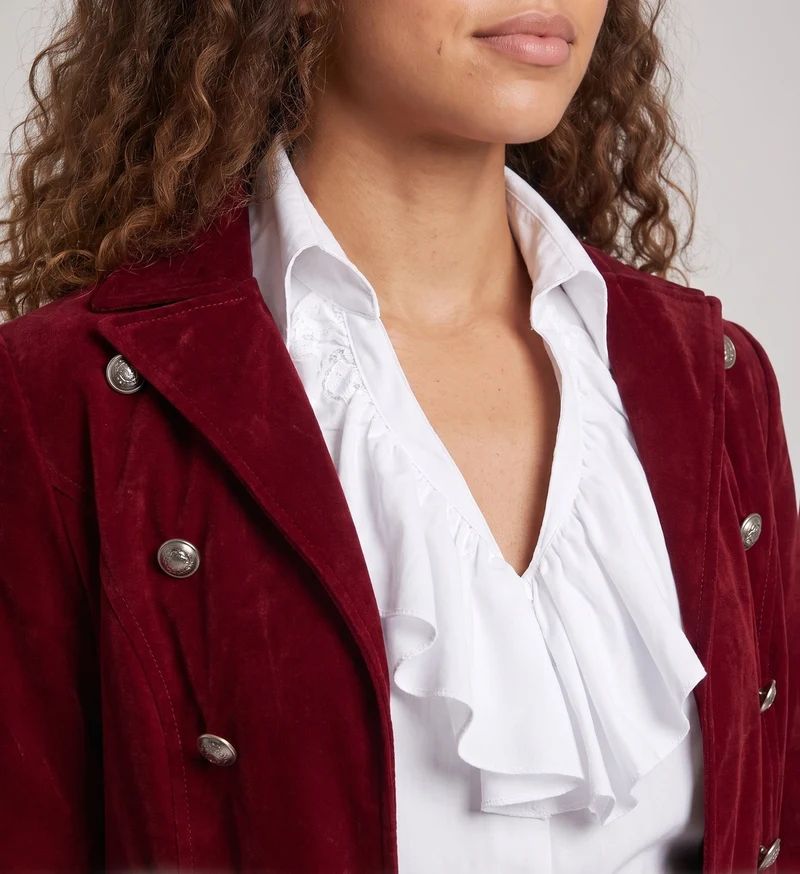 Damen elegante Rüschbluse mit fein gearbeiteten Ärmelbündchen Drune
