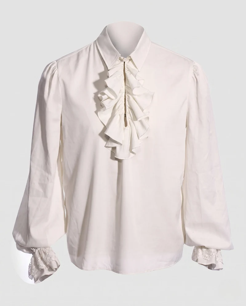 Damen elegante Rüschbluse mit fein gearbeiteten Ärmelbündchen Drune