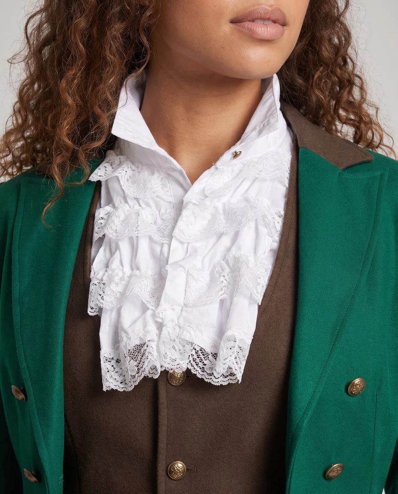 Damen elegante Rüsch blouse mit aufwändigem Kragen und dekorativer Spitzenverzierung Drune