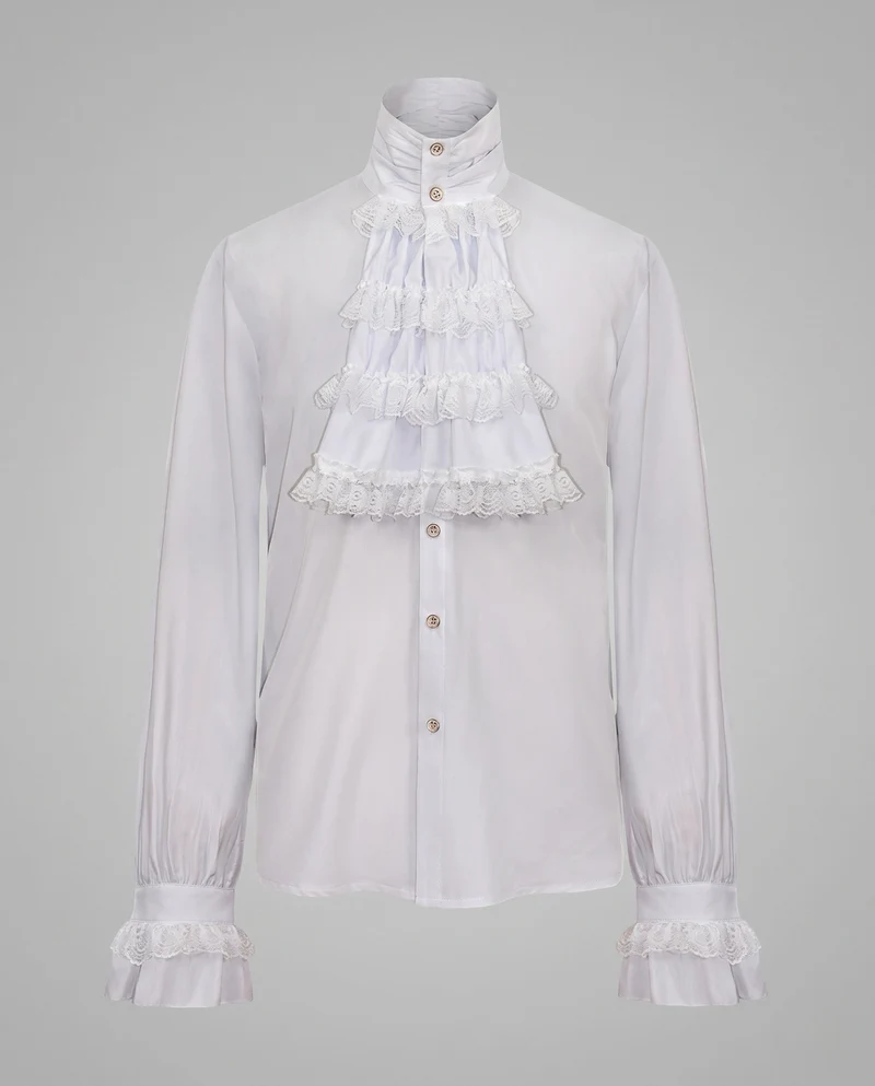 Damen elegante Rüsch blouse mit aufwändigem Kragen und dekorativer Spitzenverzierung Drune