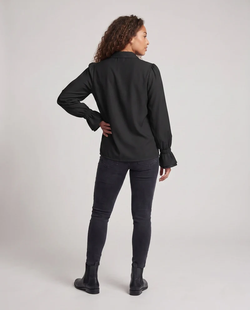 Damen elegante Rüschbluse mit Schnürverschluss und voluminösen Ärmeln Drune
