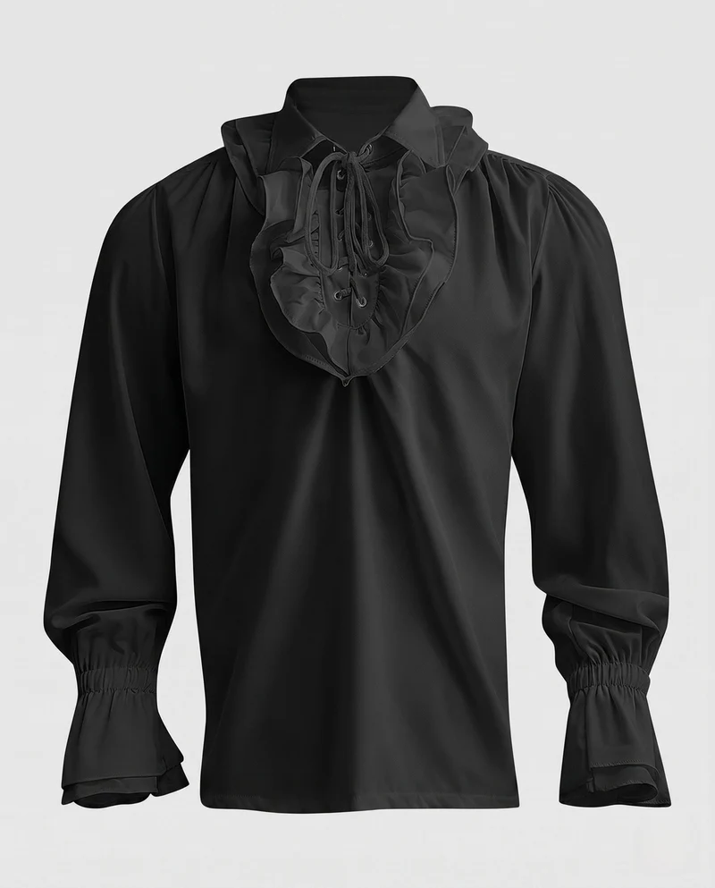 Damen elegante Rüschbluse mit Schnürverschluss und voluminösen Ärmeln Drune