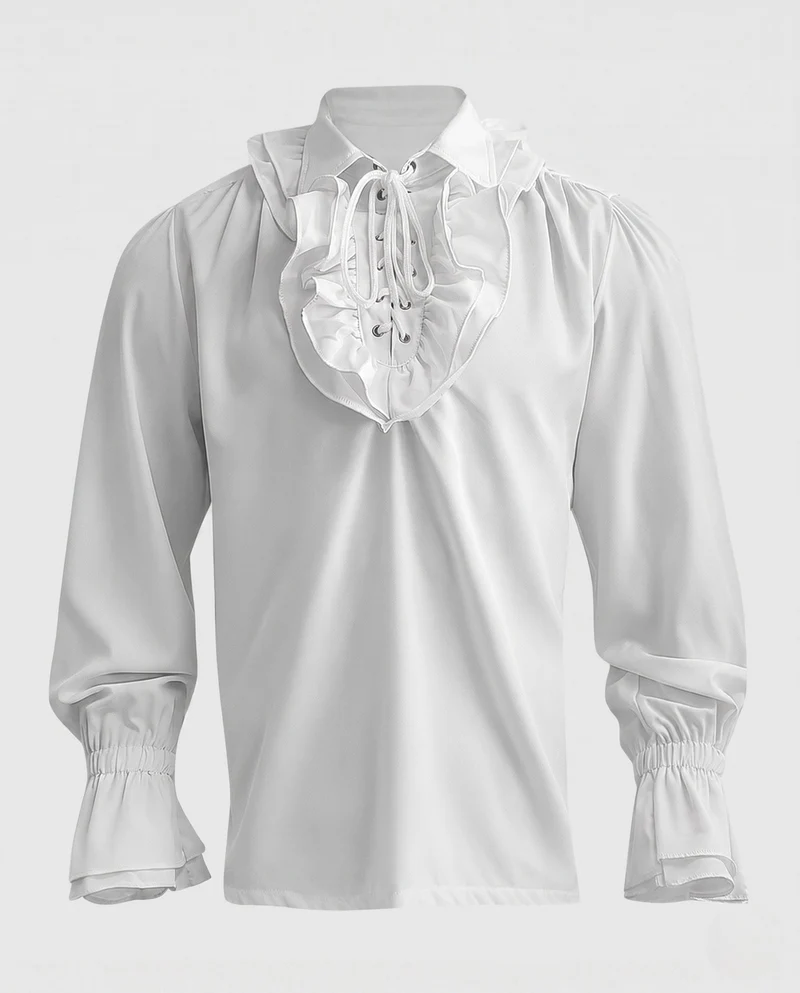 Damen elegante Rüschbluse mit Schnürverschluss und voluminösen Ärmeln Drune