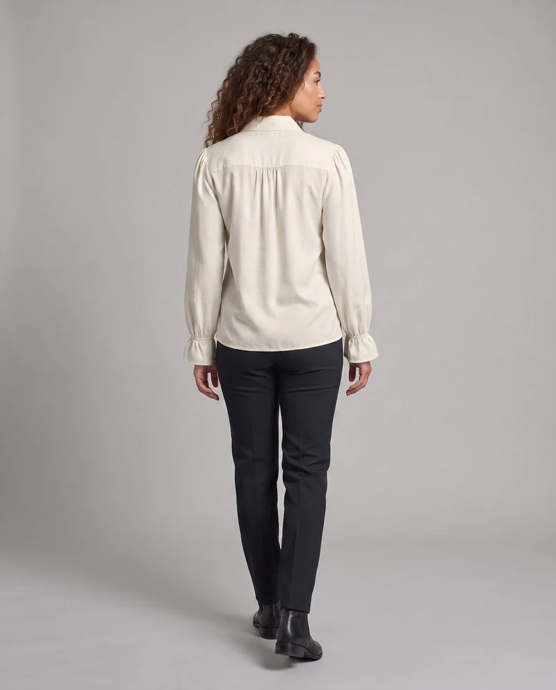 Damen elegante Rüschbluse mit Schnüren und voluminösen Ärmeln Drune