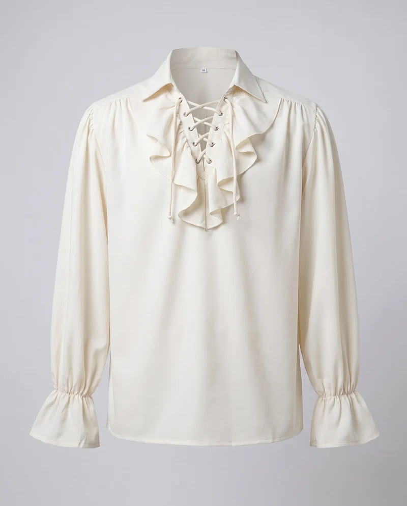 Damen elegante Rüschbluse mit Schnüren und voluminösen Ärmeln Drune
