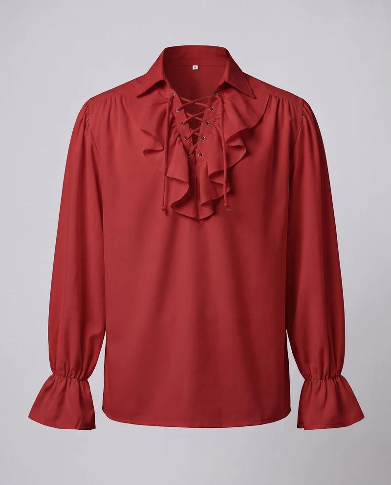 Damen elegante Rüschbluse mit Schnüren und voluminösen Ärmeln Drune